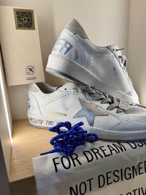 Golden Goose White Drawstring Dust Bag with Black Text